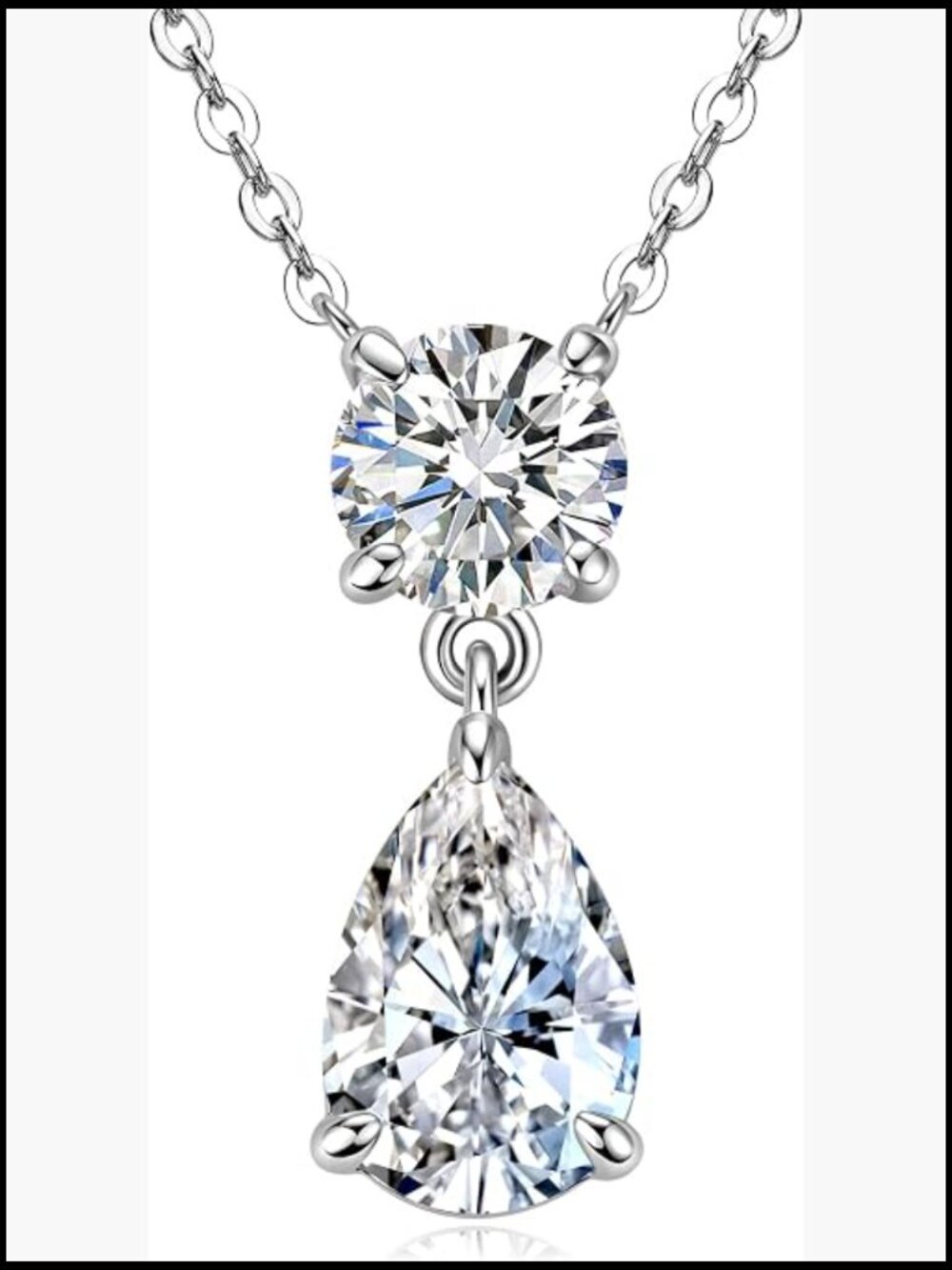 Pear & Round Moissanite 2-Stone Pendant Necklace 14K Gold Filled Dainty